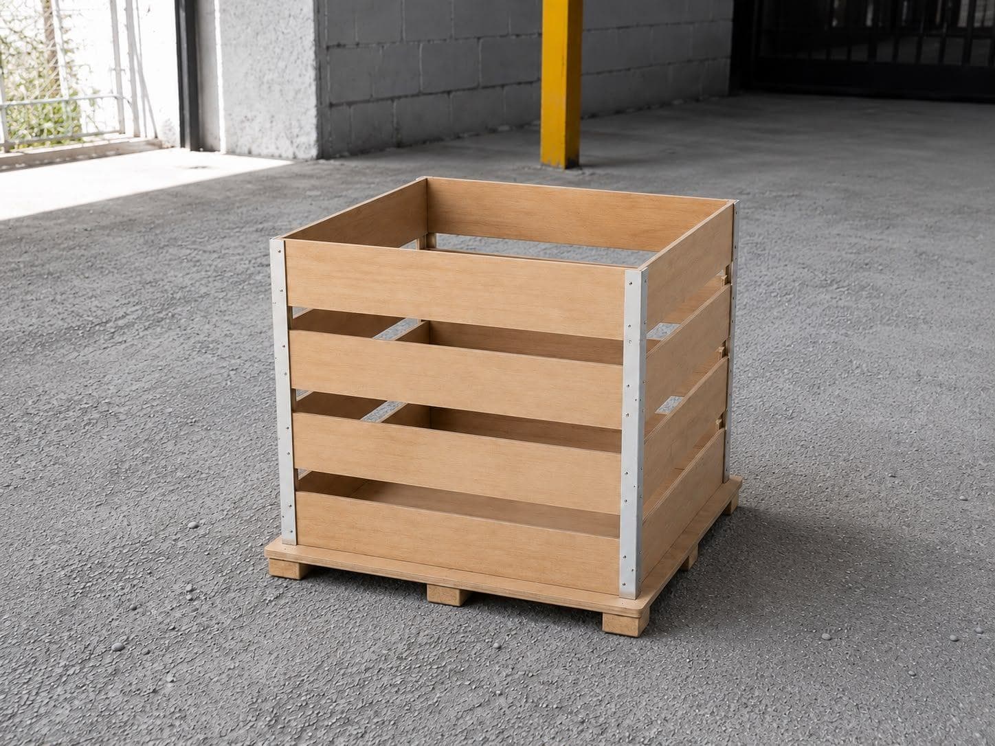 Protector de madera opcional sobre base tipo paleta para el contenedor de cartón Kraft de MAMULCA